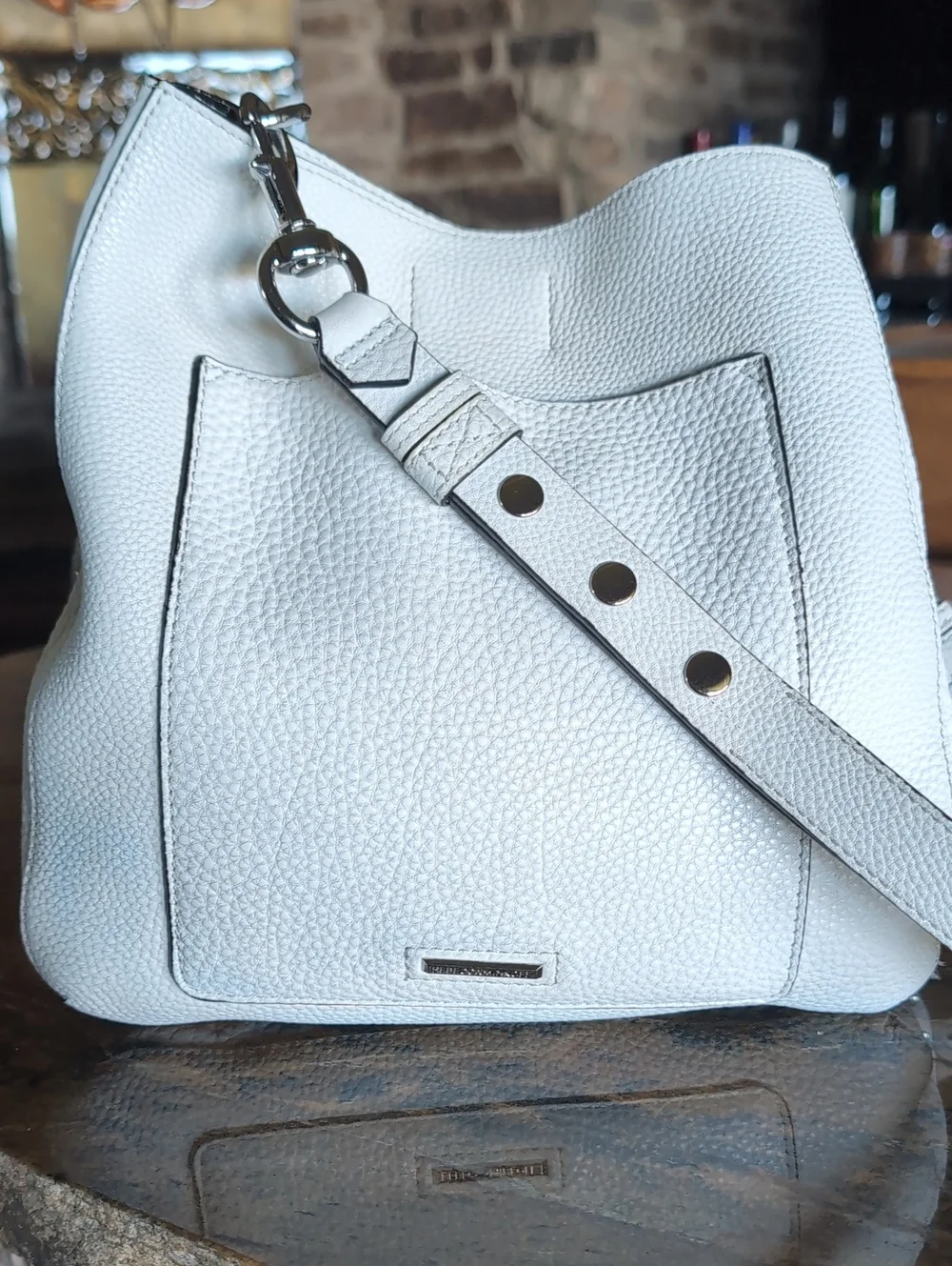 Rebecca Minkoff -Hobo Silver Studded Darren Shoulder Bag Optic White🤍